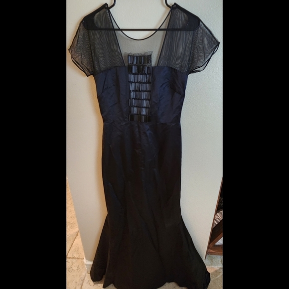 Vera Wang Lavender Label Black Satin Mesh Mermaid Wedding Formal Gown Dress 6 - Picture 1 of 9